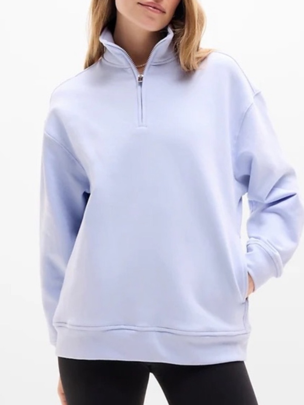 Athleta Forever Fleece 1/4 Zip Sweatshirt Light Blue - Size Large